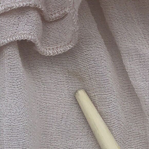 Mine Sheer Pullover Blouse Top Size S Scoop Neck Pearl Rosettes Beige - Picture 13 of 16